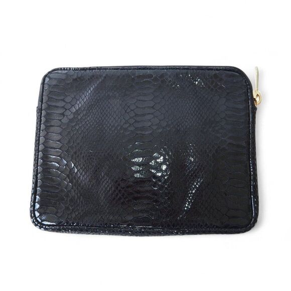 Michael Kors Patent Leather Croc Print Tablet Mini Clutch Black / Gold - Picture 2 of 7